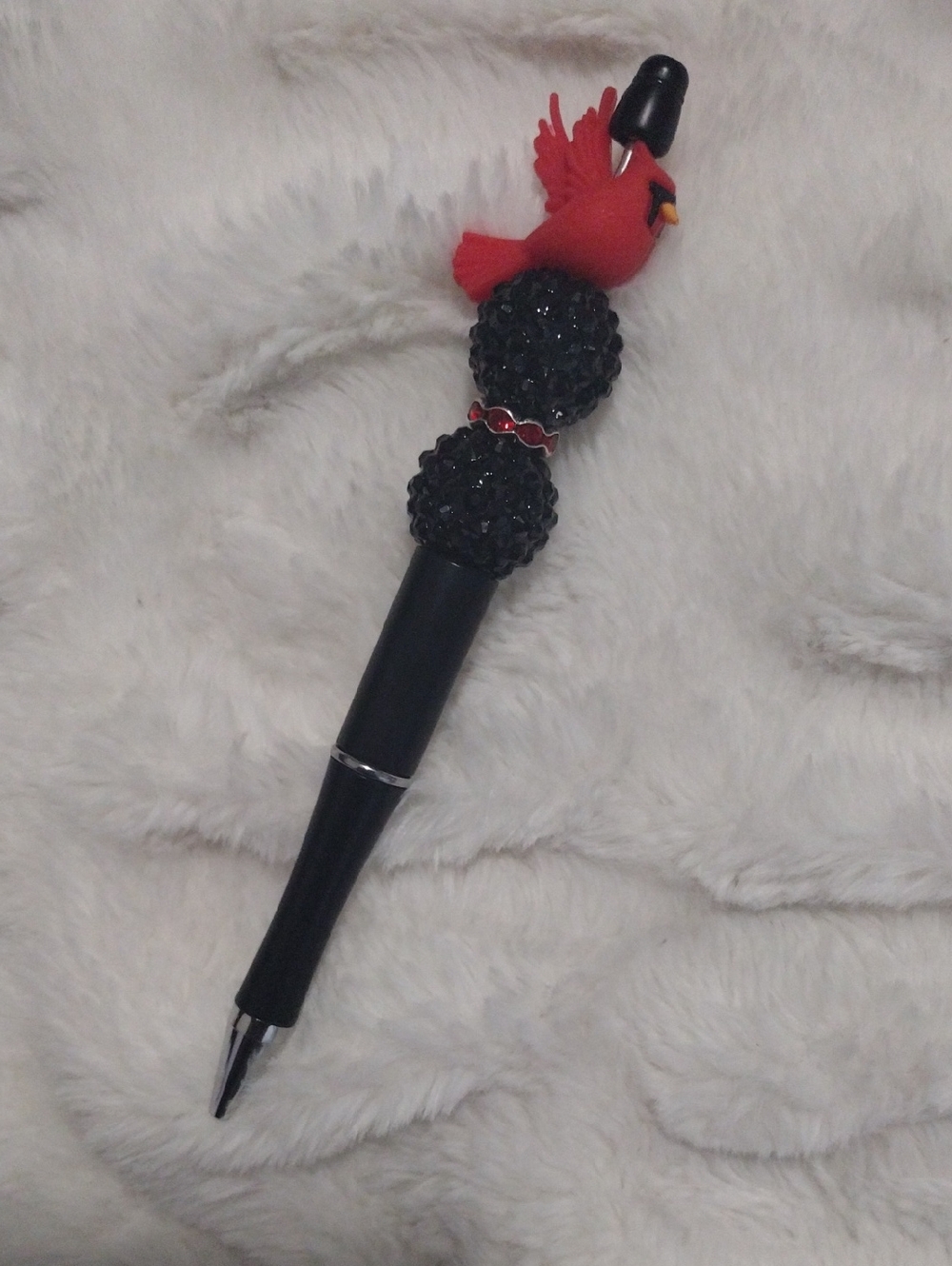 Black Ballpoint Pen with Red Cardinal Accent - Decorative Home Office Pen